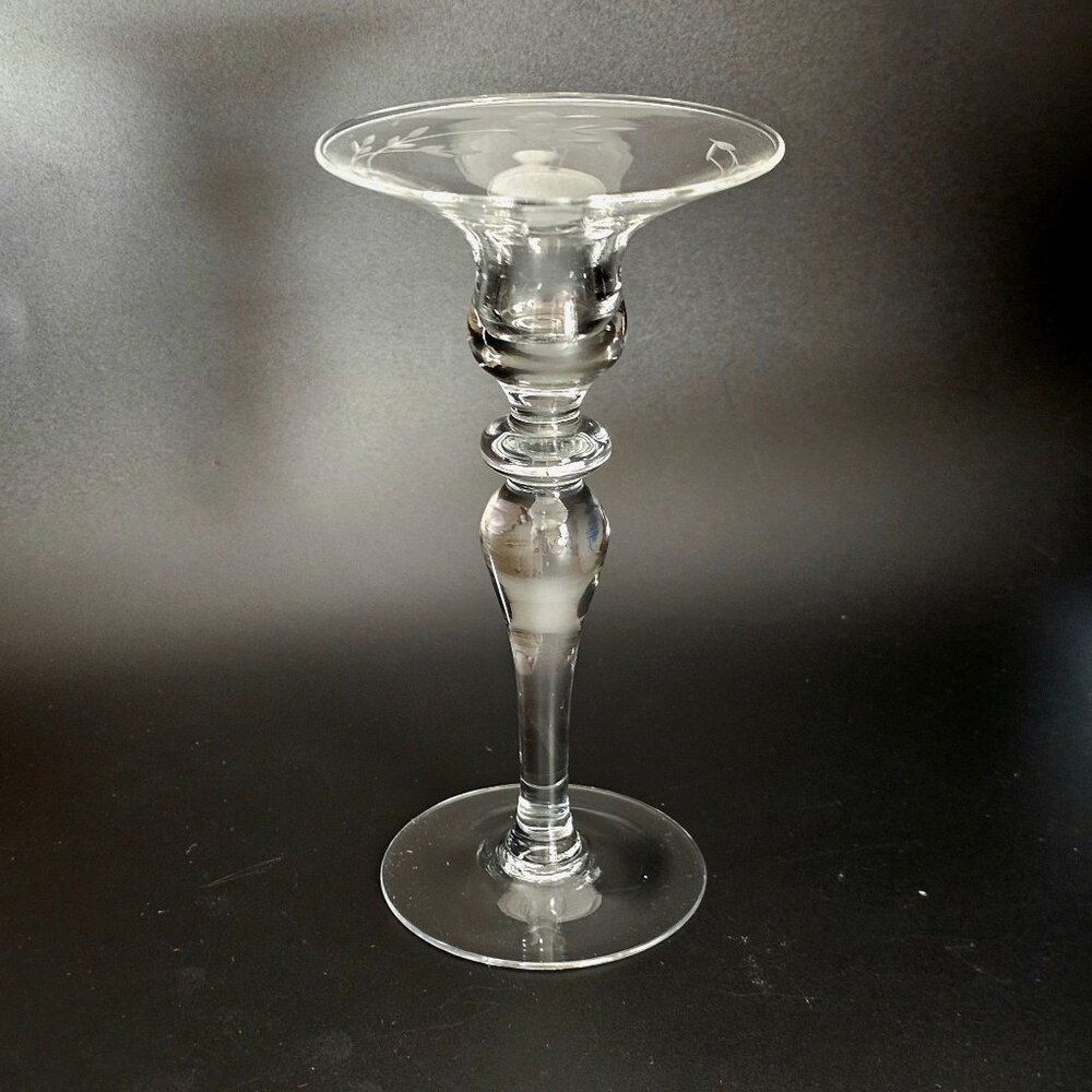 Princess House Heritage Taper Candleholder 7" vtg romantic crystal etched floral